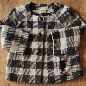 Talbots Black and Cream 3/4 Sleeve Checkered Blazer